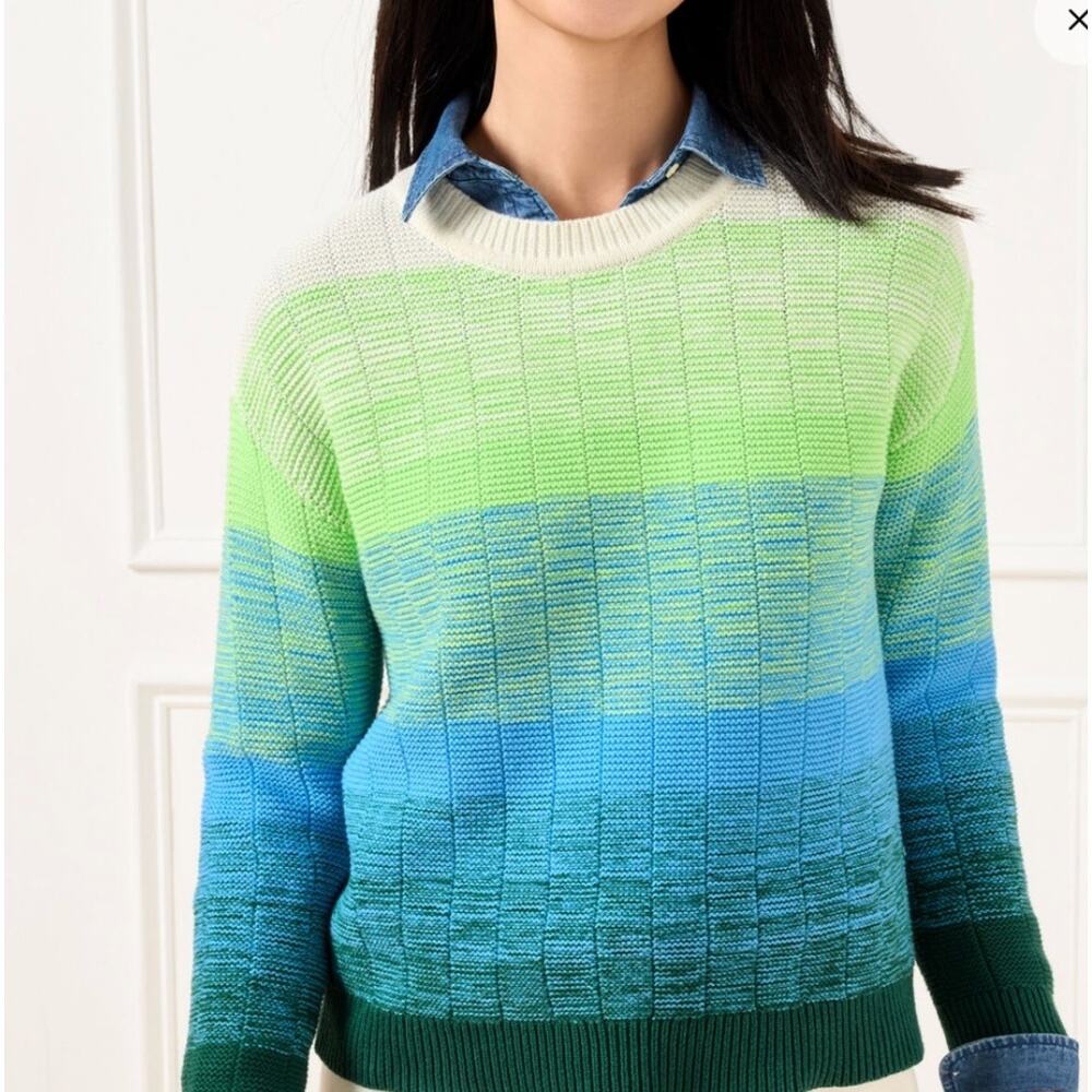 Talbots blue & green ombre knit sweater womens size large petite